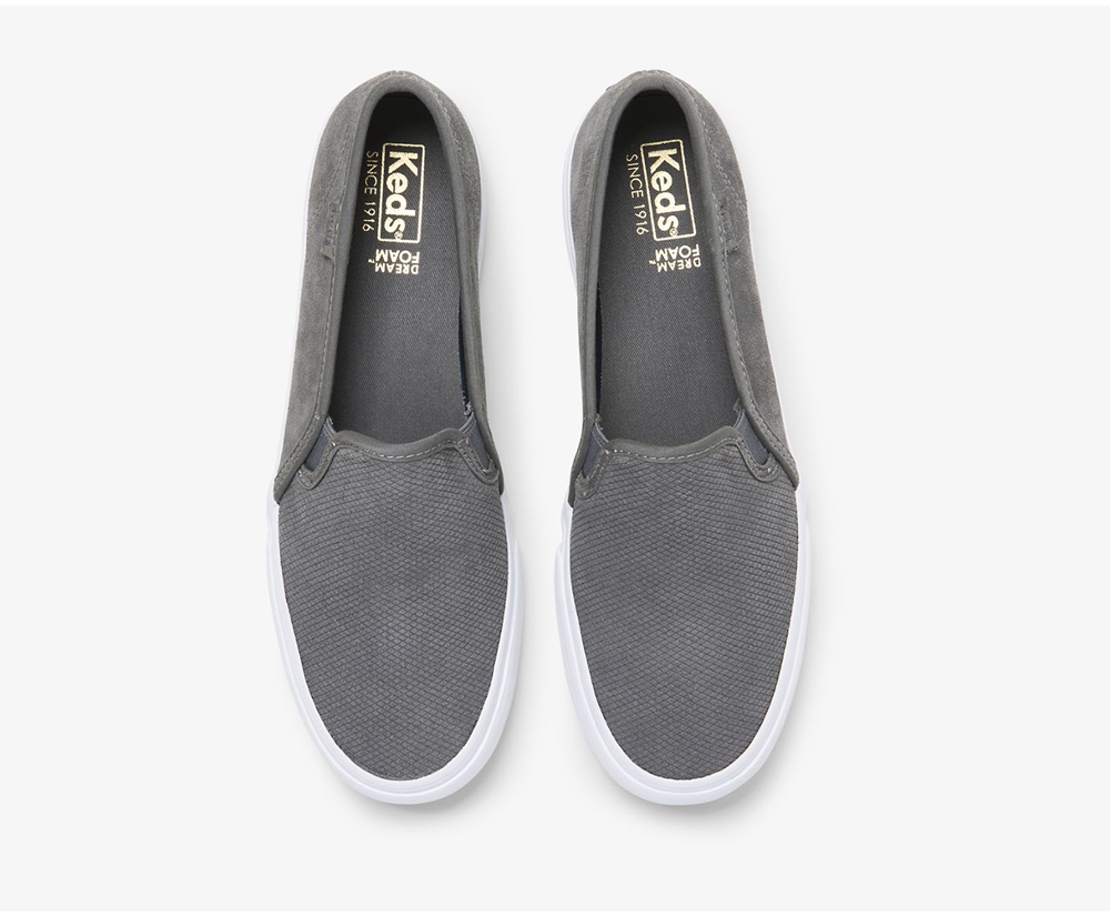 Keds Slip Ons Grey - Double Decker Suede - Womens RAPJOQ-543